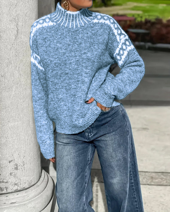 High Neck Patterned Contrast Jumper