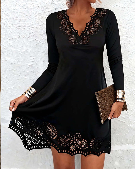 Long-Sleeved Crochet Slimming Dress