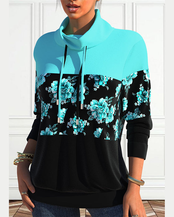 Floral print drawstring sweatshirt