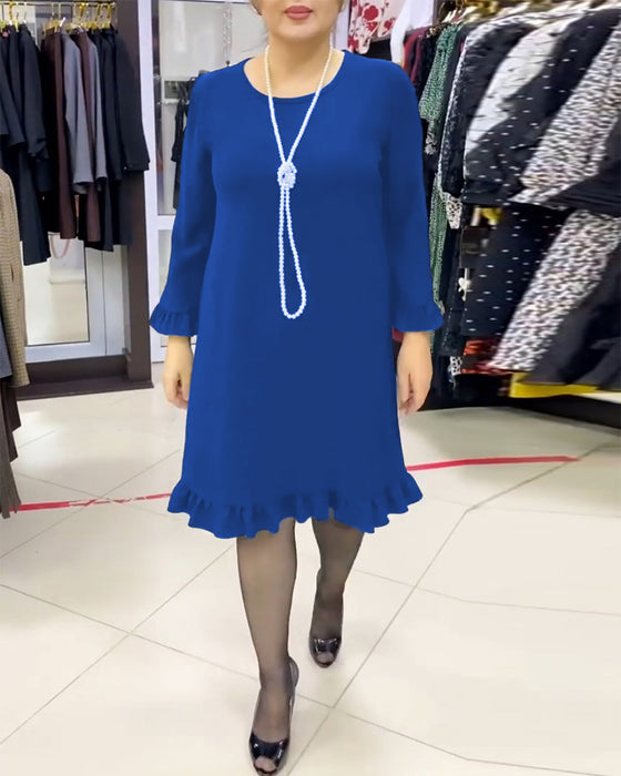 Patchwork ruffled solid color dress