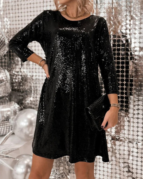 Stylish Round Neck Sequined Dress