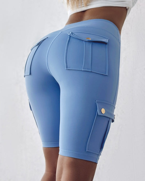 High-waisted cargo pocket shorts