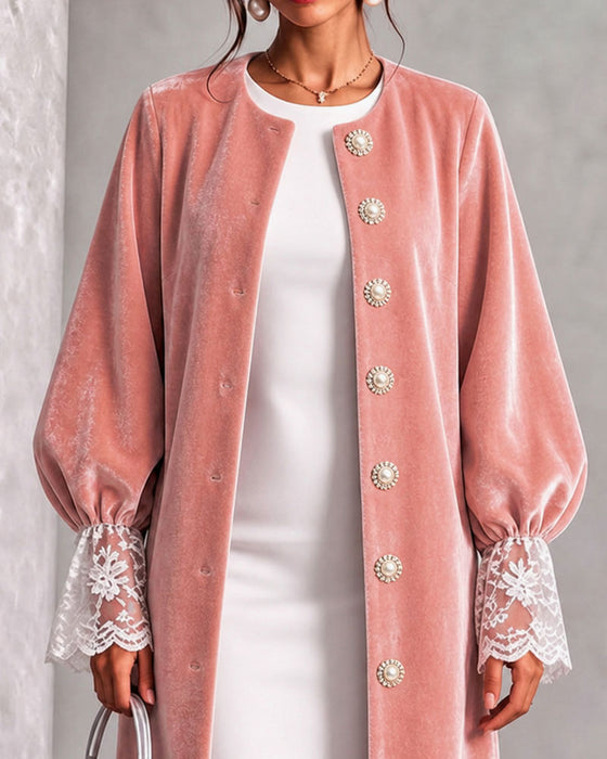 Patchwork Sleeve Button Trendy Coat