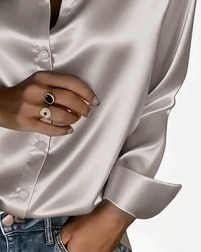 Lapel Draped Long Sleeve Casual Shirt