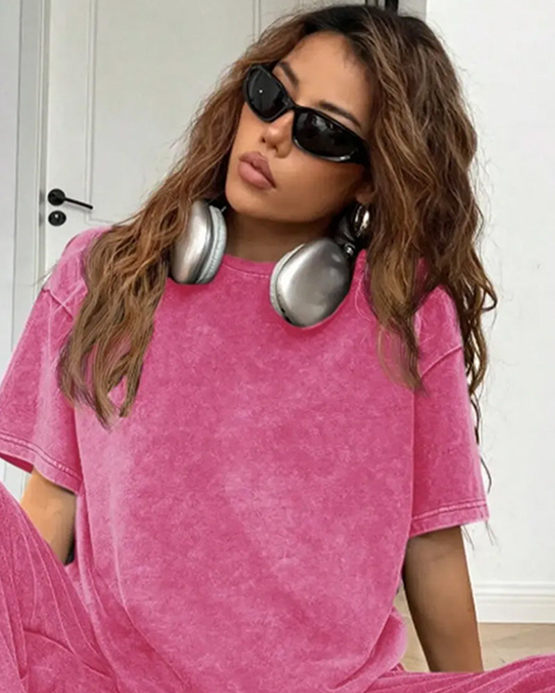 Distressed Short Sleeve Casual Set