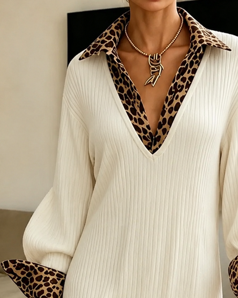 Faux-Layer Leopard Patchwork Short Dress