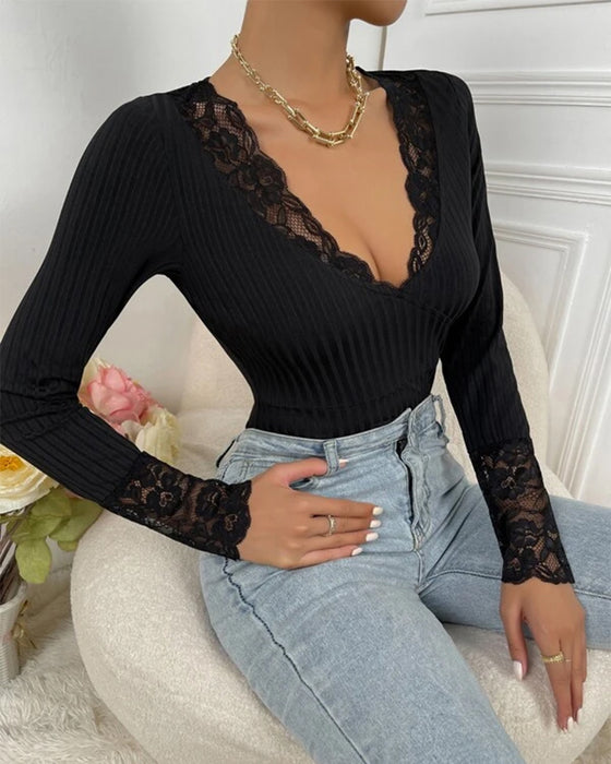 Casual v-neck long-sleeve top