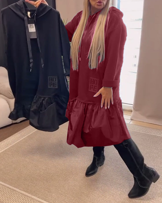 Long sleeve panel loose hooded dress