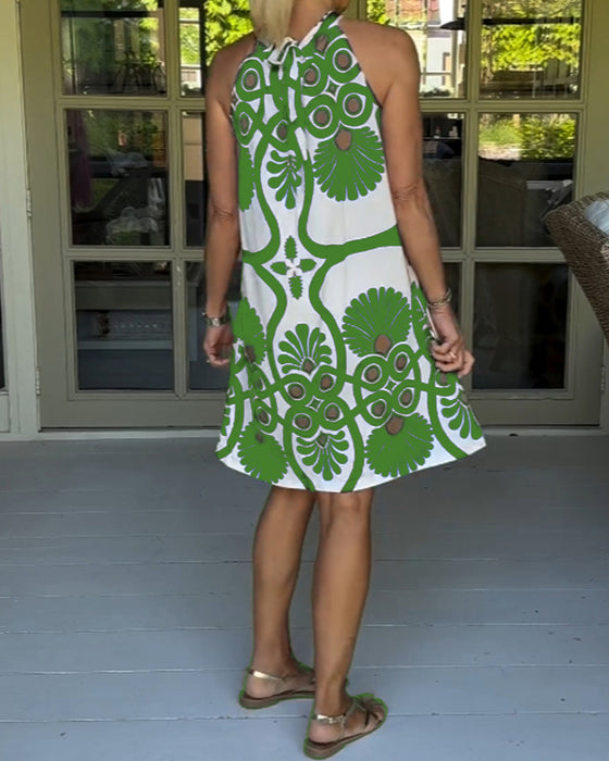 Halter neck vintage print dress