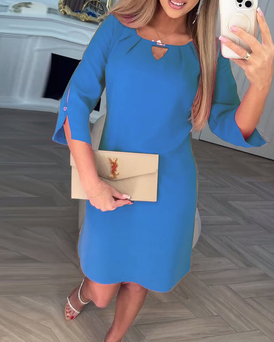 Elegant Solid Color Hollow Straight Dress