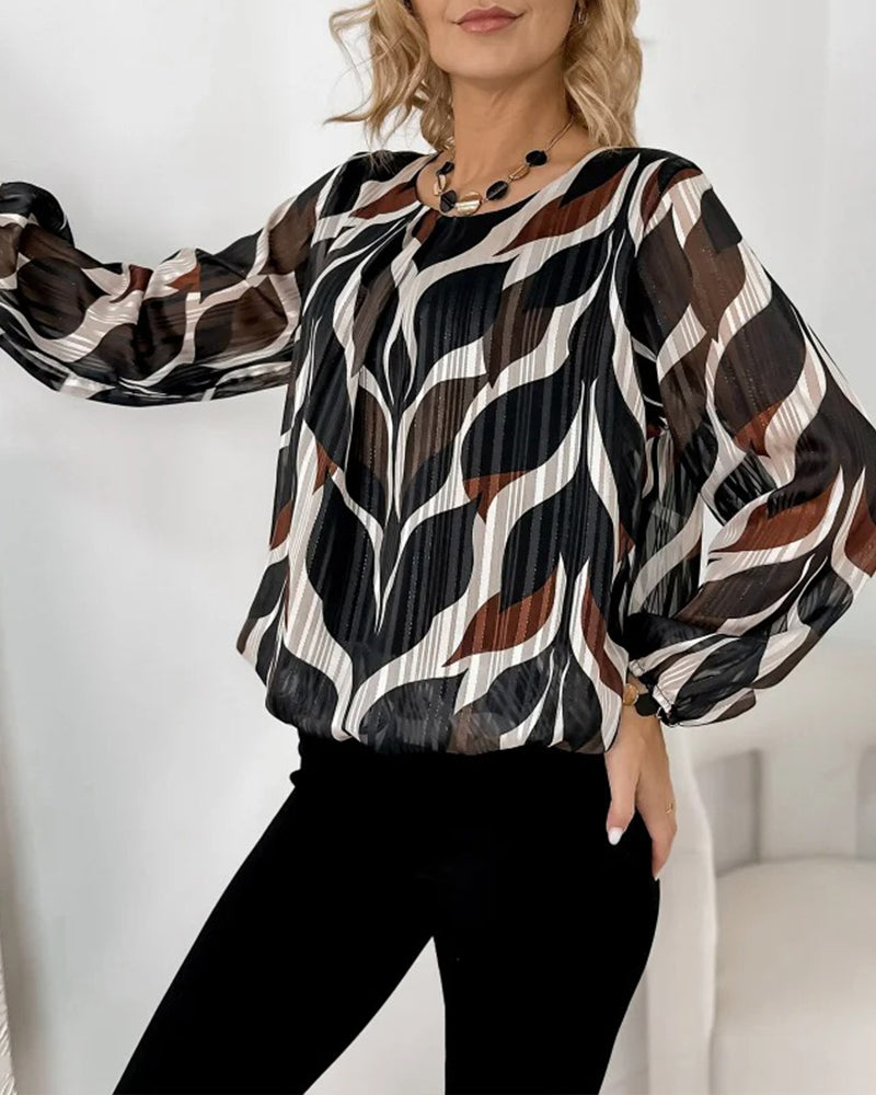 Lantern Sleeve Round Neck Blouse