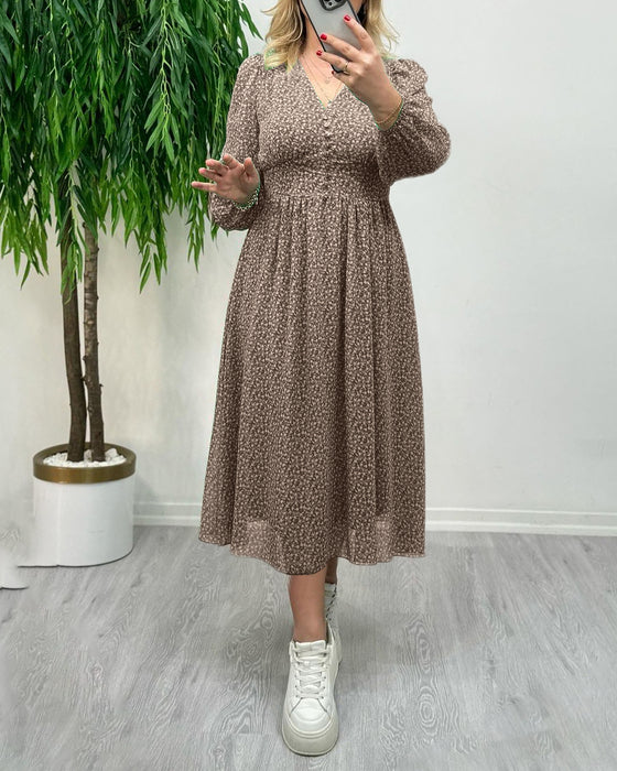 Printed elegant button dress