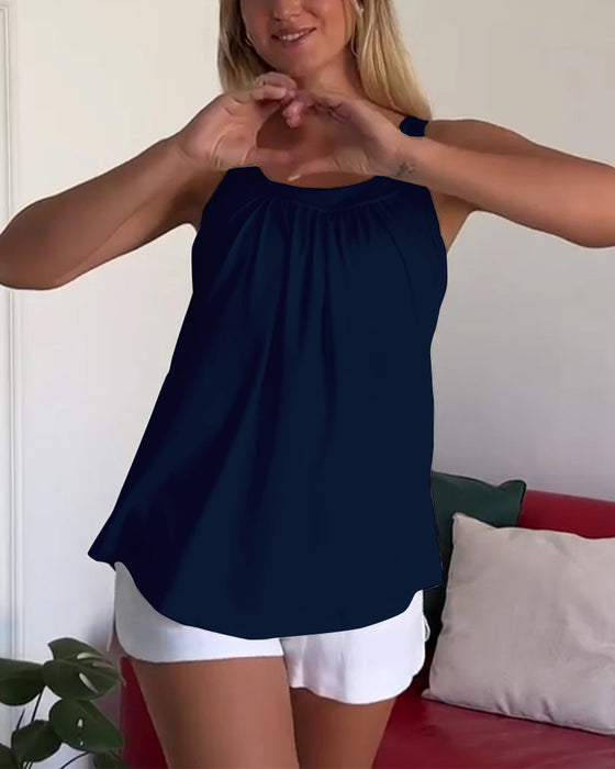 Strapless Pleated Solid Color Tank Top Set