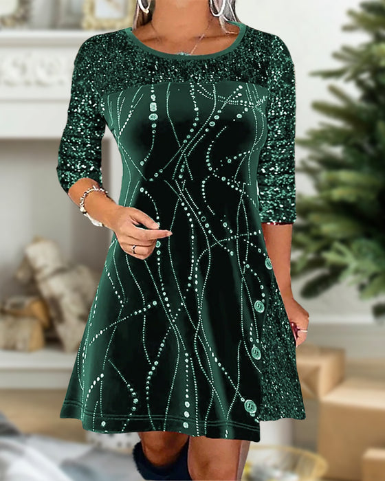 Sequined Velvet Paneled Dress