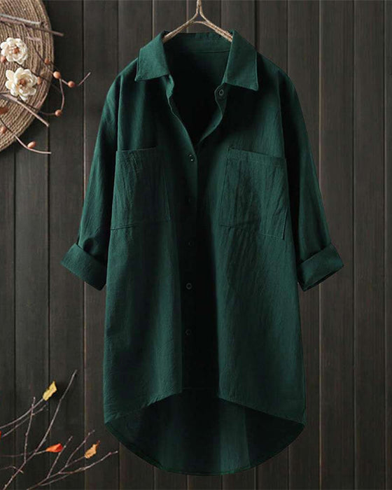 Solid Color Loose Blouse with Long Sleeves