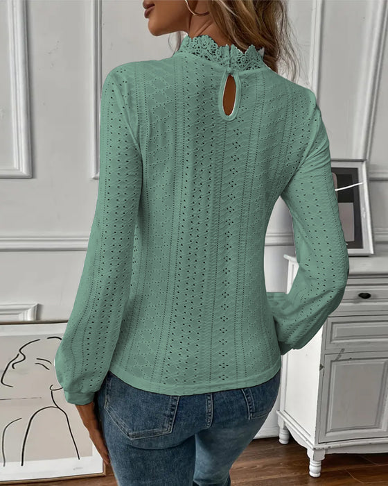 Lace Round Neck Long Sleeve Top