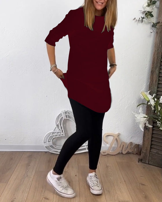 Mid-Length Top Mit Crew Neck