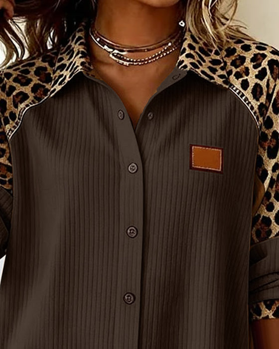 Lapel Button-Down Leopard Print Shirt