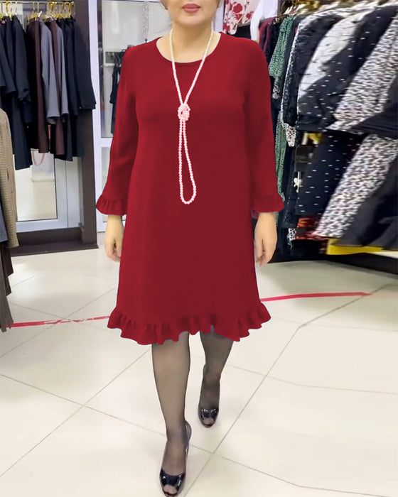 Patchwork ruffled solid color dress