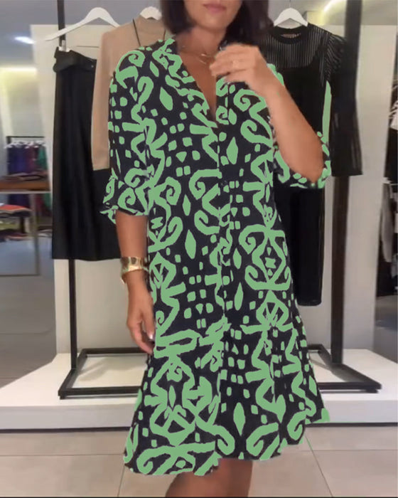 V-Neck Elegant Printed Dress