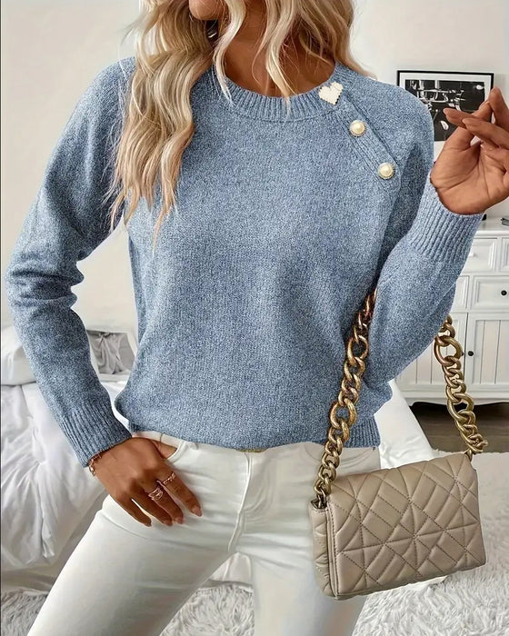 Button-Embellished Raglan Sleeve Jumper