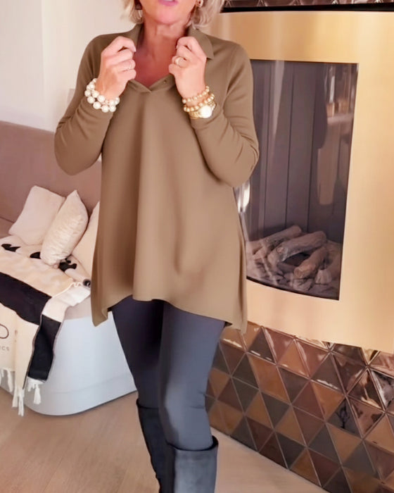 Irregular Lapel Long-Sleeved Top