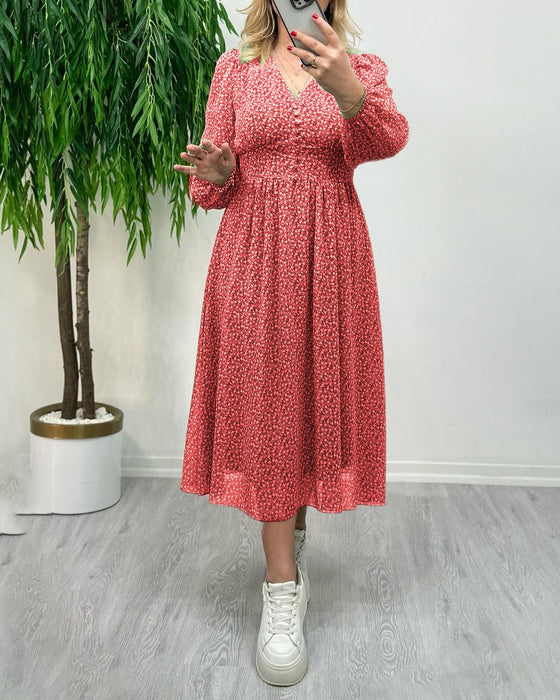Printed elegant button dress