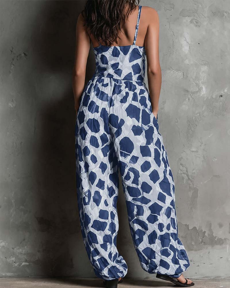Leopard Print Suspender Wide Leg Jumpsuit