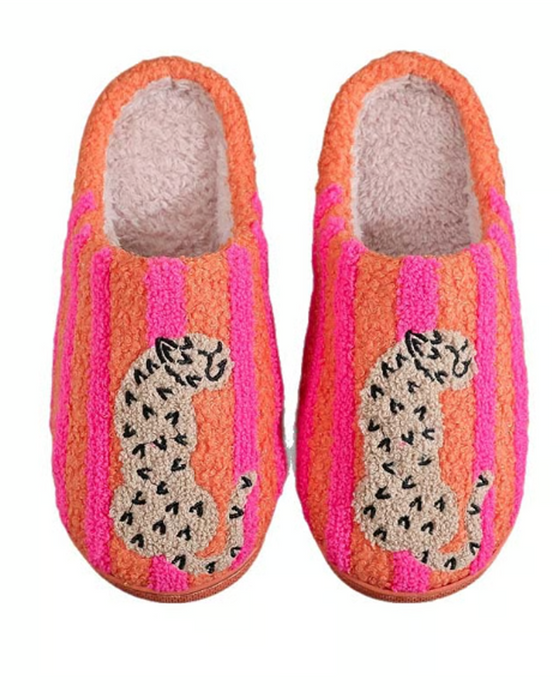 Women’s Retro Striped & Leopard Fuzzy Slippers