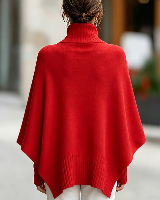 High Neck Asymmetric Poncho Style Pullover