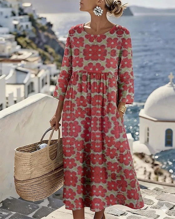 Color Block Floral Print Dress
