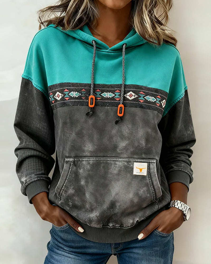 Retro Pocket Color-Blocked Hoodie