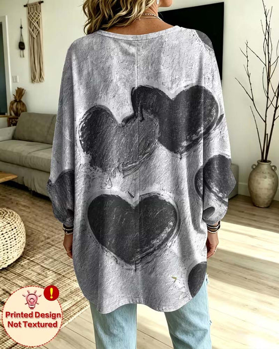 Heart Print V-Neck Loose Top