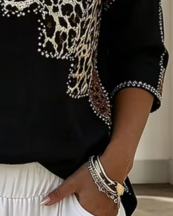 V-Neck Leopard Print Blouse