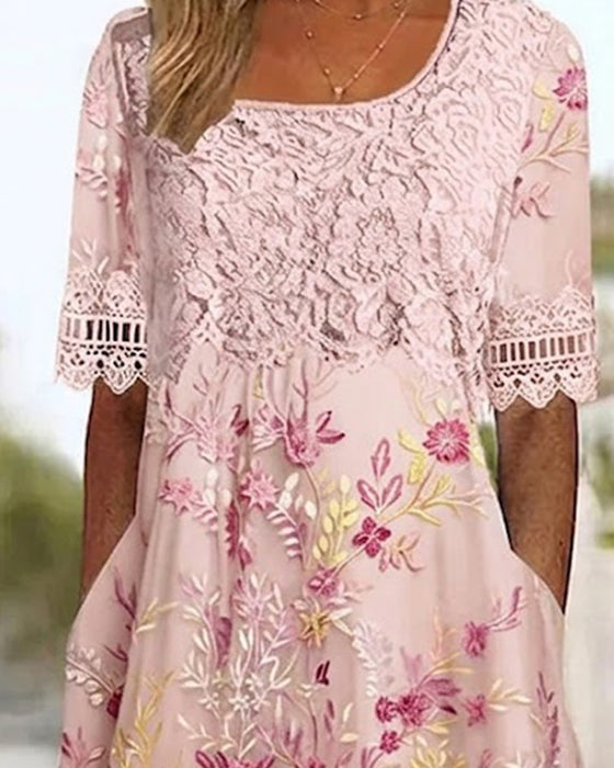 Lace Floral Patchwork A-Line Dress