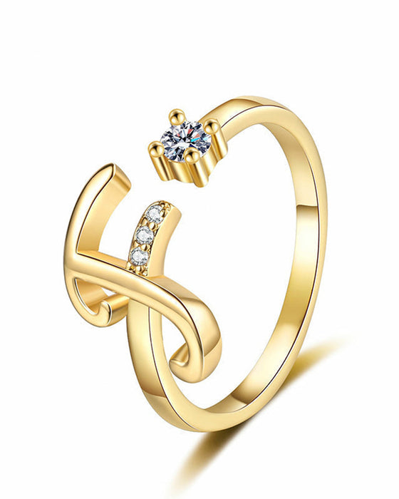 Adjustable Sparkling Initial Ring For Women