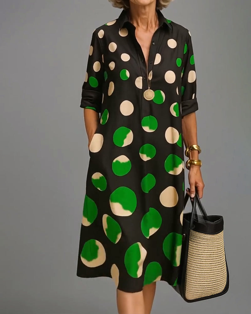 Buttoned Polka Dot Pocket Dress