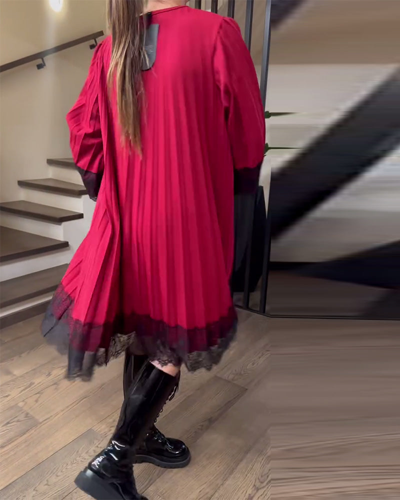 Pleated Loose Round Neck Dress