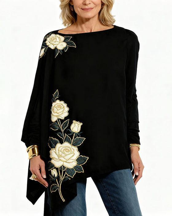 Vintage Rose Embroidery Style Printed Top