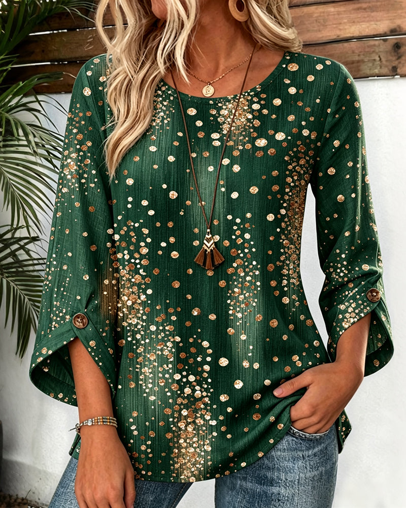 Crew Neck Polka Dot Blouse
