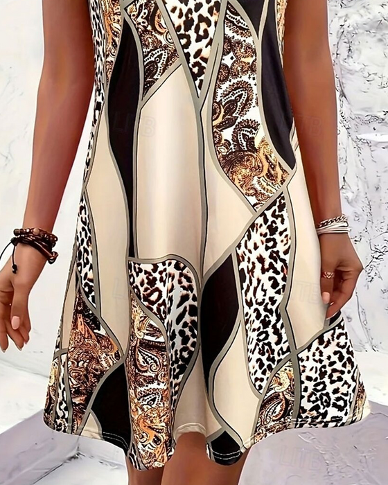 Sleeveless Leopard Patchwork A-Line Dress