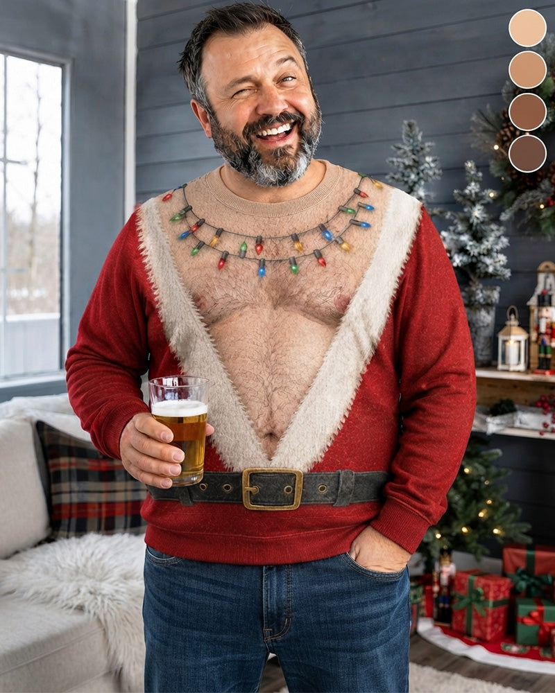 Crew Neck Muscle Print Christmas Style Sweatshirt