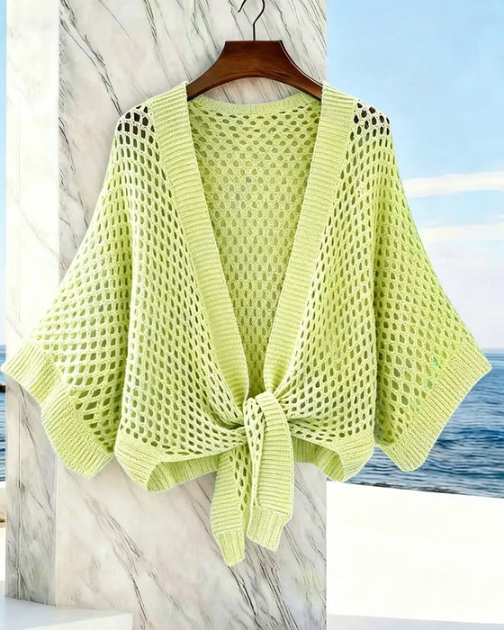 Tie-Front Hem Hollow Cardigan