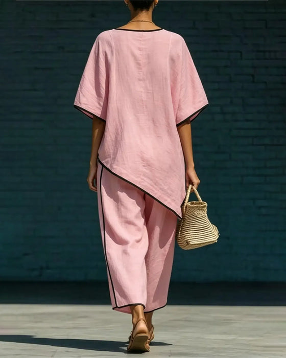 Crewneck Asymmetric Casual Loose Sets