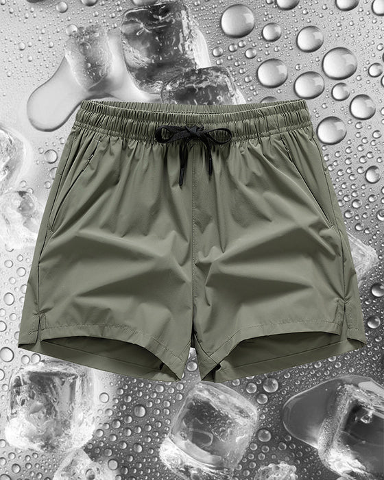 Men Elastic Waist Pocket Quick-Dry Ice Silk Sports Shorts