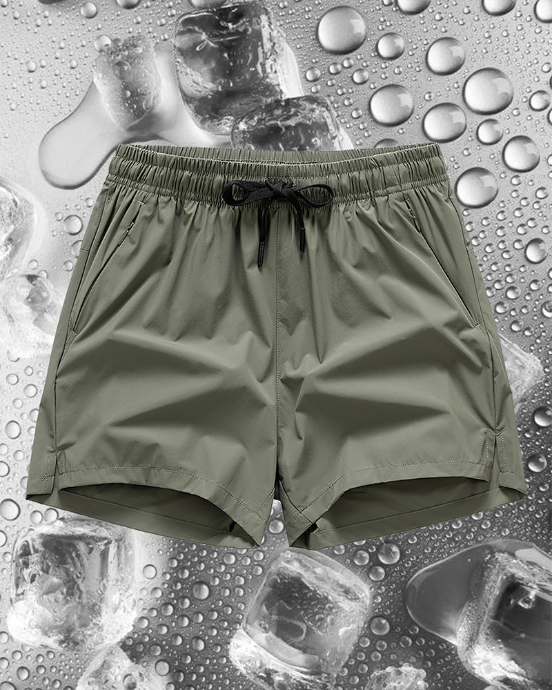 Men Elastic Waist Pocket Quick-Dry Ice Silk Sports Shorts
