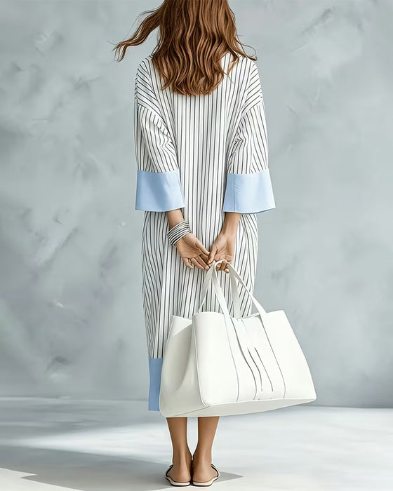 Color Block Striped Shirt Long Dress