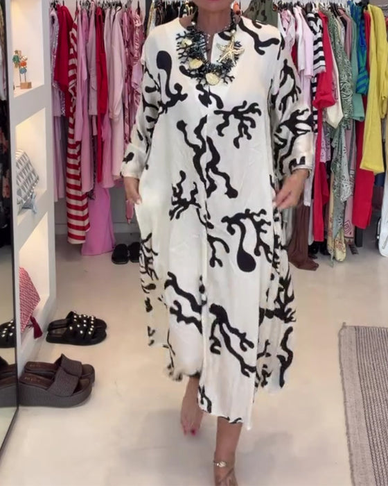 Long Sleeve Vintage Print Dress