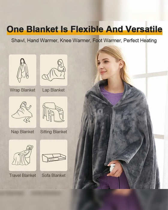 USB Heated Flannel Shawl - Portable Adjustable Electric Blanket