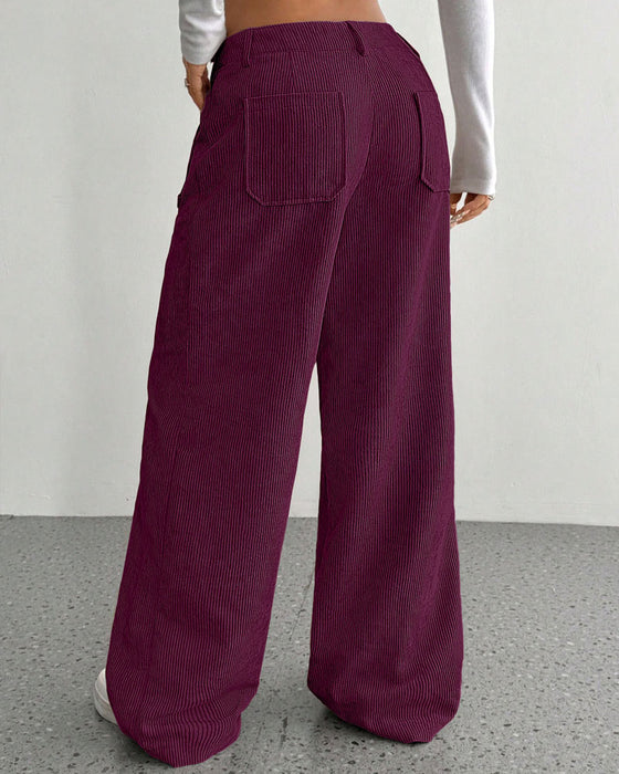 Front Back Pocket Solid Straight Leg Long Pant